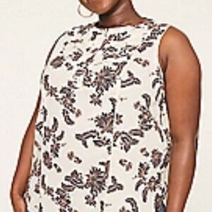Lane Bryant Floral Sleeveless Blouse - Cream ,  Black Sleeveless Pintuck Popover